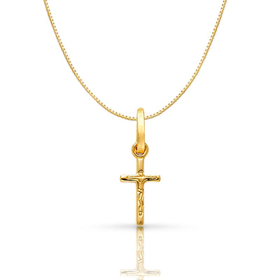 14K Gold Crucifix Cross Religious Charm Pendant with 0.6mm Box Chain Necklace