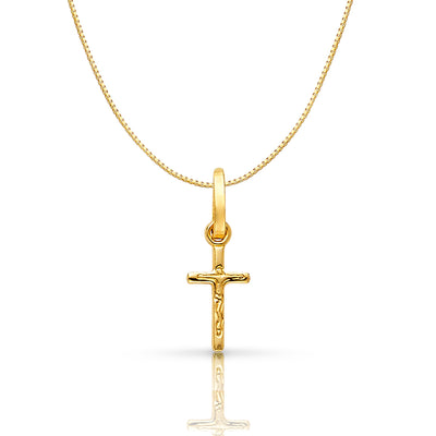 14K Gold Crucifix Cross Religious Charm Pendant with 0.6mm Box Chain Necklace