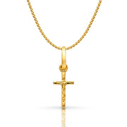 14K Gold Crucifix Cross Pendant with 1.2mm Flat Open Wheat Chain