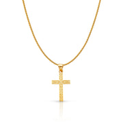 14K Gold Cross Charm Pendant with 1.1mm Wheat Chain Necklace