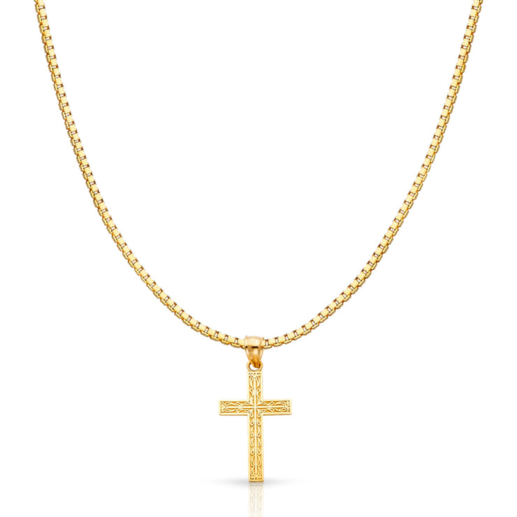 14K Gold Cross Religious Charm Pendant with 1.2mm Box Chain Necklace