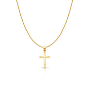 14K Gold Cross Charm Pendant with 0.9mm Wheat Chain Necklace