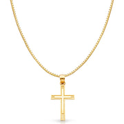 14K Gold Cross Religious Charm Pendant with 0.8mm Box Chain Necklace