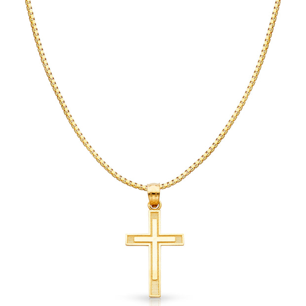 14K Gold Cross Religious Charm Pendant with 0.8mm Box Chain Necklace