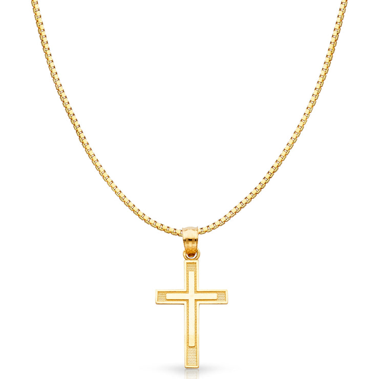 14K Gold Cross Religious Charm Pendant with 0.8mm Box Chain Necklace