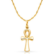 14K Gold Egyptian Ankh Cross Pendant with 1.2mm Singapore Chain