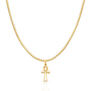 14K Gold Egyptian Ankh Cross Religious Charm Pendant with 1.2mm Box Chain Necklace