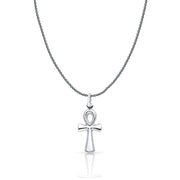 14K Gold Egyptian Ankh Cross Charm Pendant with 1.1mm Wheat Chain Necklace