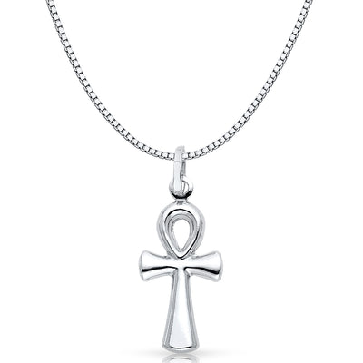 14K Gold Egyptian Ankh Cross Religious Charm Pendant with 1.2mm Box Chain Necklace