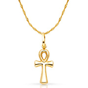 14K Gold Egyptian Ankh Cross Pendant with 0.9mm Singapore Chain