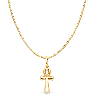 14K Gold Egyptian Ankh Cross Religious Charm Pendant with 0.8mm Box Chain Necklace