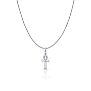 14K Gold Egyptian Ankh Cross Charm Pendant with 0.9mm Wheat Chain Necklace