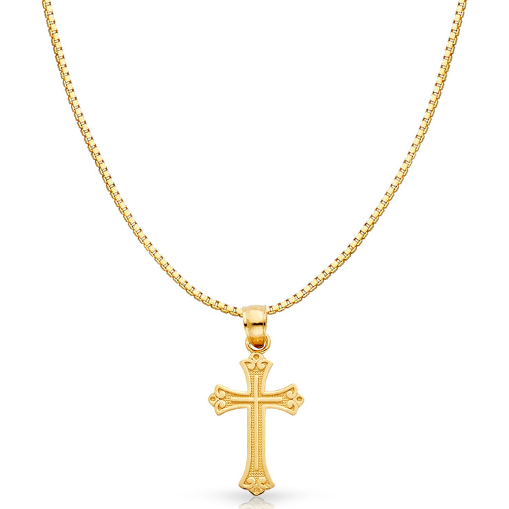 14K Gold Cross Religious Charm Pendant with 0.8mm Box Chain Necklace