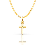 14K Gold Plain Cross Pendant with 1.6mm Figaro 3+1 Chain