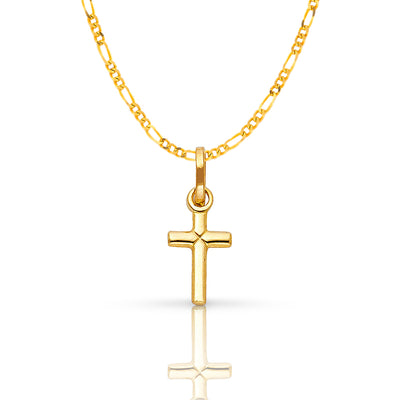 14K Gold Plain Cross Pendant with 1.6mm Figaro 3+1 Chain