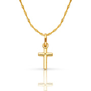 14K Gold Plain Cross Pendant with 0.9mm Singapore Chain