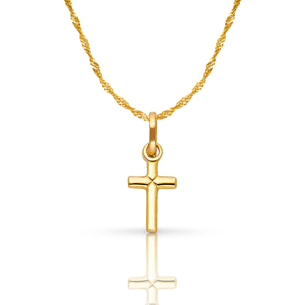 14K Gold Plain Cross Pendant with 0.9mm Singapore Chain