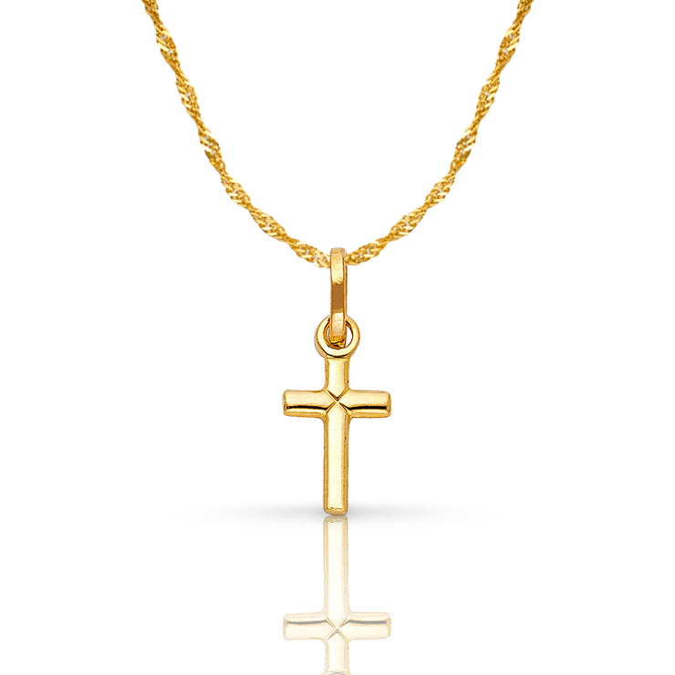 14K Gold Plain Cross Pendant with 0.9mm Singapore Chain
