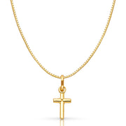 14K Gold Plain Cross Religious Charm Pendant with 0.8mm Box Chain Necklace