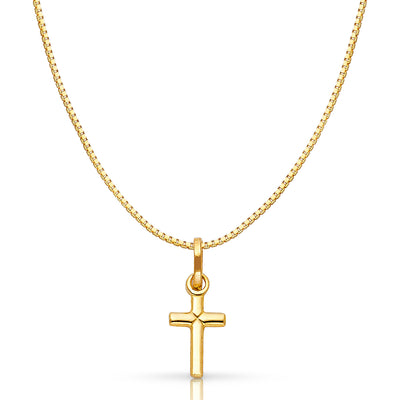 14K Gold Plain Cross Religious Charm Pendant with 0.8mm Box Chain Necklace