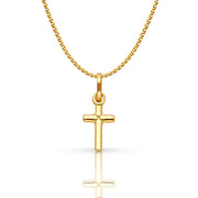 14K Gold Plain Cross Pendant with 1.2mm Flat Open Wheat Chain