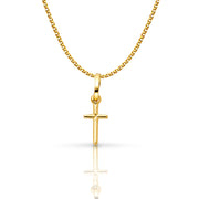 14K Gold Plain Cross Pendant with 1.2mm Flat Open Wheat Chain