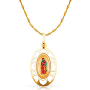 14K Gold Guadalupe Enamel Pendant with 0.9mm Singapore Chain