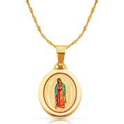 14K Gold Guadalupe Enamel Pendant with 0.9mm Singapore Chain