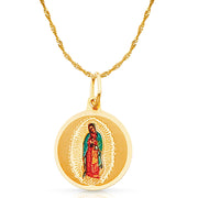 14K Gold Guadalupe Enamel Pendant with 0.9mm Singapore Chain