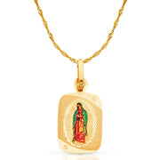14K Gold Guadalupe Enamel Pendant with 0.9mm Singapore Chain