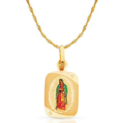 14K Gold Guadalupe Enamel Pendant with 0.9mm Singapore Chain