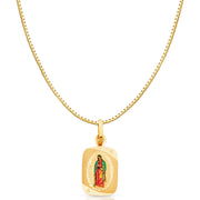 14K Gold Guadalupe Enamel Religious Charm Pendant with 0.8mm Box Chain Necklace