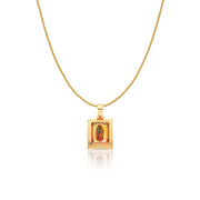 14K Gold Guadalupe Enamel Charm Pendant with 0.9mm Wheat Chain Necklace