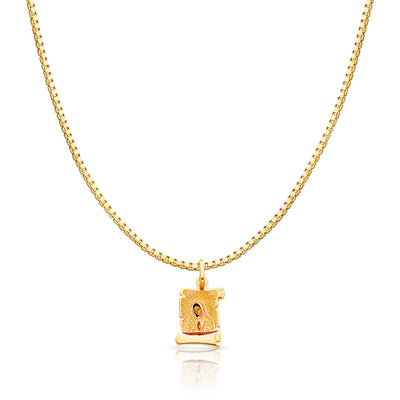 14K Gold Guadalupe Enamel Religious Charm Pendant with 1.2mm Box Chain Necklace