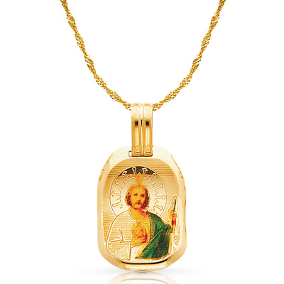14K Gold St. Jude Enamel Pendant with 0.9mm Singapore Chain