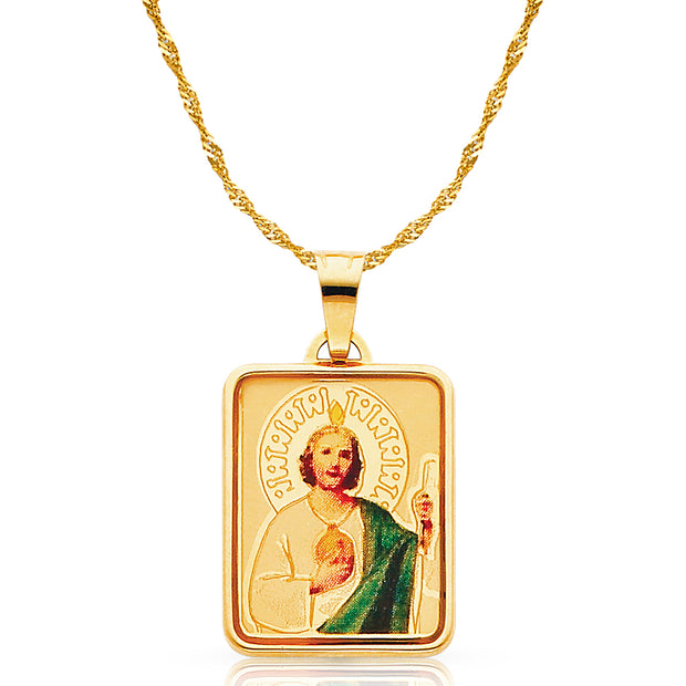 14K Gold St. Jude Enamel Pendant with 0.9mm Singapore Chain