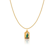 14K Gold St. Jude Enamel Charm Pendant with 0.9mm Wheat Chain Necklace