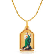 14K Gold St. Jude Enamel Pendant with 0.9mm Singapore Chain