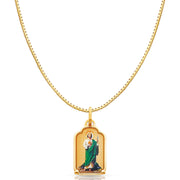 14K Gold St. Jude Enamel Religious Charm Pendant with 0.8mm Box Chain Necklace