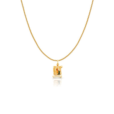 14K Gold St. Jude Enamel Charm Pendant with 0.9mm Wheat Chain Necklace