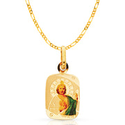 14K Gold St. Jude Enamel Pendant with 2mm Figaro 3+1 Chain