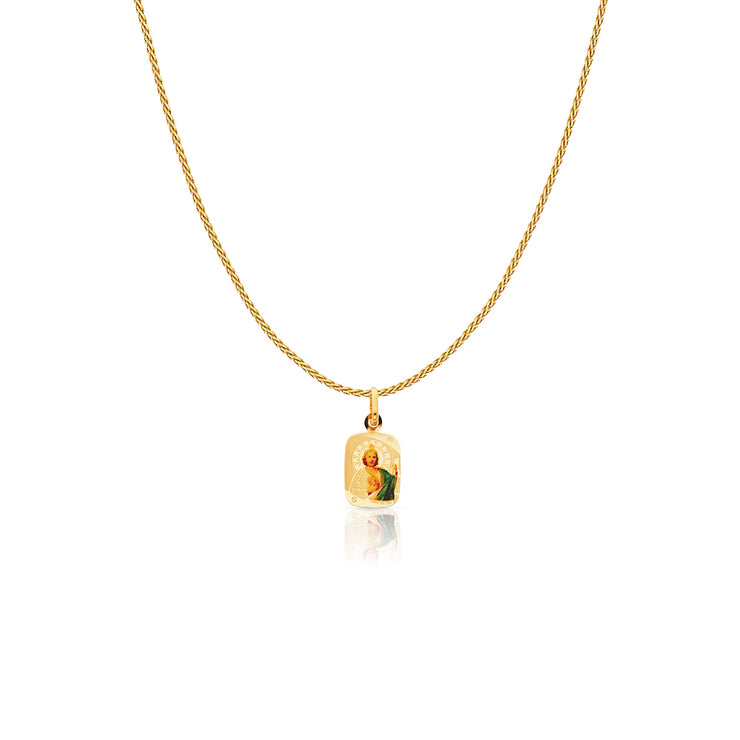 14K Gold St. Jude Enamel Charm Pendant with 0.9mm Wheat Chain Necklace