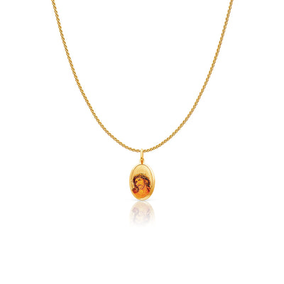 14K Gold Jesus Enamel Charm Pendant with 0.9mm Wheat Chain Necklace