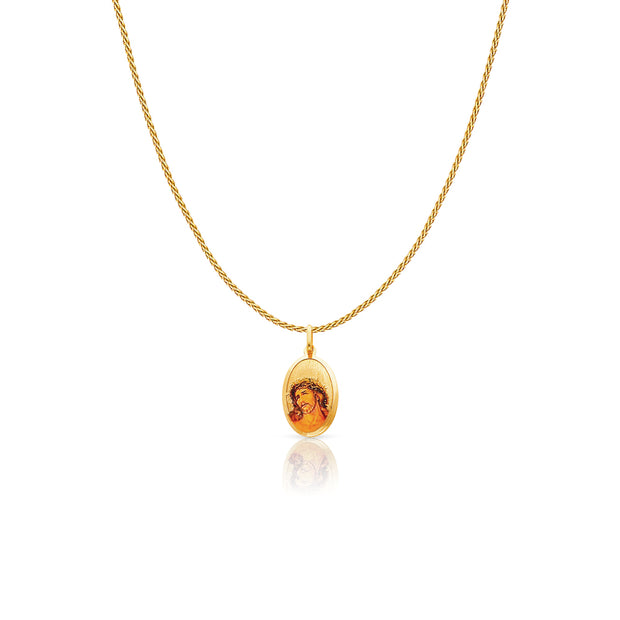 14K Gold Jesus Enamel Charm Pendant with 0.9mm Wheat Chain Necklace