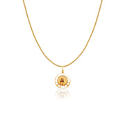 14K Gold Jesus Heart Enamel Charm Pendant with 0.9mm Wheat Chain Necklace