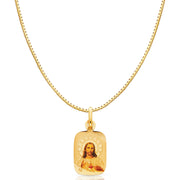 14K Gold Jesus Heart Enamel Religious Charm Pendant with 0.8mm Box Chain Necklace