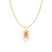 14K Gold Jesus Heart Enamel Charm Pendant with 0.9mm Wheat Chain Necklace