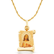14K Gold Jesus Heart Enamel Pendant with 0.9mm Singapore Chain
