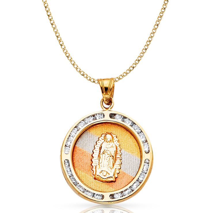 14K Gold Guadalupe CZ Pendant with 2.3mm Hollow Cuban Chain