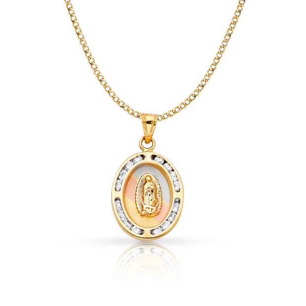 14K Gold Guadalupe CZ Pendant with 2.3mm Hollow Cuban Chain